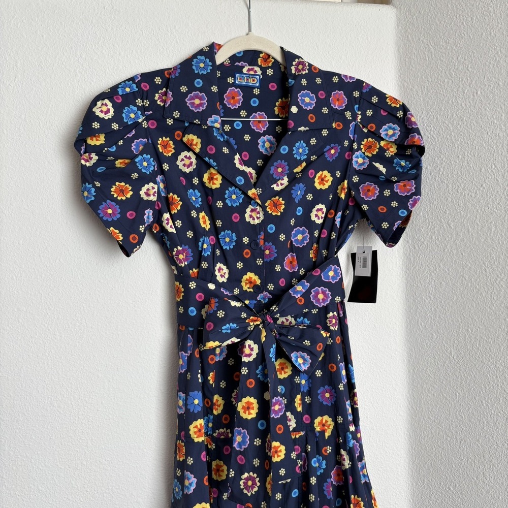 NWT LHD Glades Black Floral Collared Maxi Midi Shirt Dress Sz 8 Retro Graphic - Picture 2 of 15